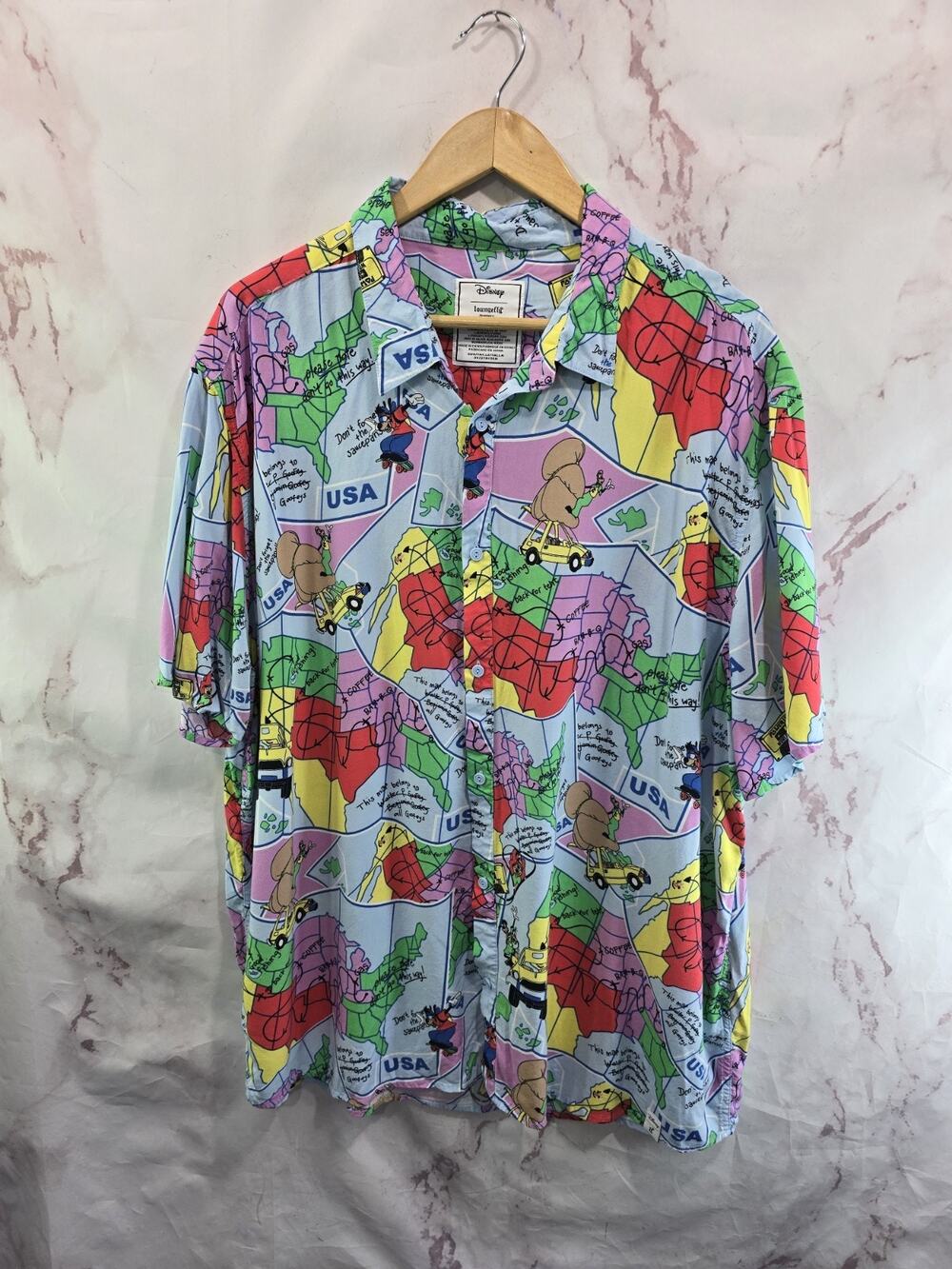 Disney Shirt Mens 3X Rayon Button Up Goofy Short Sleeve Hawaiian Camp Loungefly